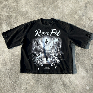 เสื้อยืด Rexfit Sports ทรงโอเวอร์ไซส์ วินเทจ ล้างสีแบบแอซิดวอช พิมพ์ลายตามสั่ง เสื้อผ้าสตรีทแวร์ สีซีดจางแบบซันเฟด ผ้าฝ้ายเนื้อดี - Product Image 1