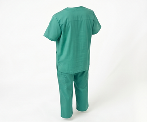 Unisex Green V-Neck <b>Scrub</b> <b>Top</b> Short Sleeve Hospital Uniform Woven Cotton Polyester Fabric - Product Image 2