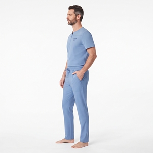 Ensemble de blouses médicales professionnelles bleu ciel pour hommes, uniforme médical en polyester, haut à demi-zip avec poche, pantalon à cordon de serrage, vêtements de travail - Product Image 4