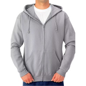 Men's Gray Hooded <b>Zip</b>-Up Fleece Sweatshirt Regular Fit Solid Color Casual <b>Hoodie</b> with Front <b>Pocket</b> Autumn Wear - Product Image 1