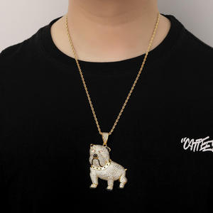 Pendentif Bouledogue Plaqué Or Rose Haute Demande avec Strass en Cristal, Breloque Unisexe Hiphop pour Usage Quotidien, En Vente - Product Image 1