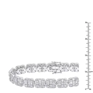 EtherStar Jewels 14 ct Baguette Lab Grown Diamond Tennis Bracelet 18K <b>Solid</b> <b>Gold</b> 12mm Wide Link Fine Jewelry - Product Image 4
