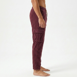 Pantalon de jogging décontracté pour homme en molleton bordeaux, taille élastique, poches latérales, poids moyen, respirant, tricoté, style automne - Product Image 4