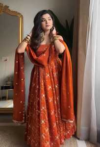 Indian Designer Georgette Silk Material anarkali Gowns with Embroidery Sequence Work and Heavy Work Dupatta Set for <b>Wedding</b> Wear - Product Image 3