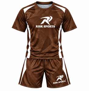 Conjunto de Camiseta Deportiva y Pantalones Cortos Sublimados Marrones para Rugby, para Gimnasio, Entrenamiento y Partidos - Product Image 1