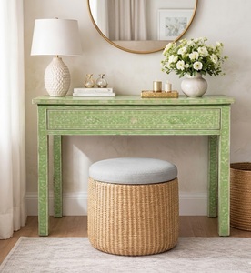 Table console moderne style farmhouse avec incrustation d'os vert, un tiroir, bureau d'appoint, rangement, meuble d'entrée et de salon - Product Image 1
