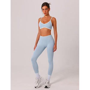 ชุดโยคะครอปท็อปสำหรับผู้หญิง สปอร์ตบราแบบซัพพอร์ตสูง กางเกงเลกกิ้งเอวสูงกระชับสัดส่วน ยกกระชับสะโพก ผลิตจากไนลอนผสมสแปนเด็กซ์ ระบายอากาศได้ดี แห้งเร็ว - Product Image 5