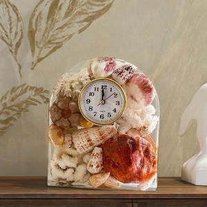 Horloge de bureau en résine coquillage Luminova à motif circulaire avec affichage à aiguille et carillon horaire - Product Image 3