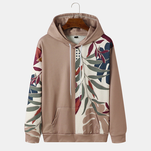 Sweat-shirt à capuche pour homme, imprimé floral, tricoté, décontracté, pour l'automne, avec poche avant, coupe classique - Product Image 1