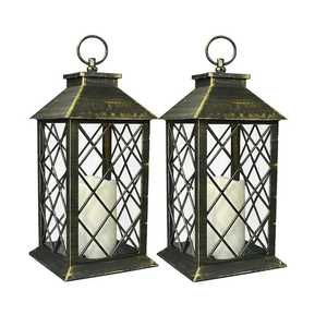 Small Black Stainless Steel Handmade Eco-Friendly Heat Resistant Vintage Hanging Square Glass <b>Hurricane</b> Candle <b>Lantern</b> Holder - Product Image 5
