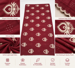 Wholesale Embroidered Chiffon Shawl Garbasaar Paisley Scalloped Border Lightweight Breathable Party Wear OEM ODM Custom - Product Image 3
