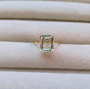 Bague en pierres précieuses de quartz améthyste verte en argent sterling 925 plaqué or bijoux de mariage indiens faits à la main - Product Image 2