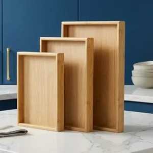 Plateau en bois massif durable fait à la main avec base plate, facile à nettoyer, style moderne, couleur et logo personnalisés pour la maison, le restaurant, ou comme cadeau. - Product Image 2