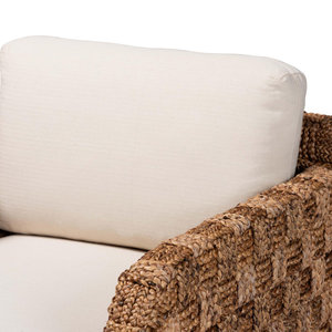 Rustic Coastal Seagrass and Mahogany Wood Armchair <b>Upholstered</b> Living Room <b>Chair</b> - Product Image 6