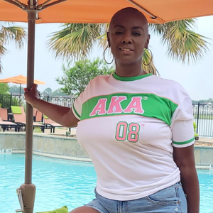 AKA Premium Jersey Shirt White Green Pink Women's Short Sleeve <b>Athletic</b> Greek Style Performance Tee Premium Apparel - Product Image 6