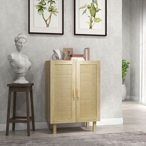 Credenza in Acciaio Inossidabile Stile Rustico/Villa in Rattan con 2 Ante e Ripiani Regolabili - Product Image 2