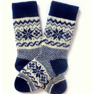 Chaussettes en laine et nylon pour homme, motif géométrique tricoté jacquard, chaussettes épaisses d'hiver thermiques - Product Image 2