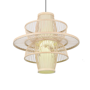 Wholesale Bamboo Pendant <b>Light</b> Double Layer Design Handwoven Ceiling Lamp with Soft Warm Lighting Natural for Home Decor OEM ODM - Product Image 5