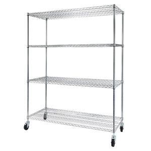 Adjustable 4-Tier Steel <b>Wire</b> Shelving Unit with 4\" Wheels Easy-to-Move Storage <b>Rack</b> - Product Image 1