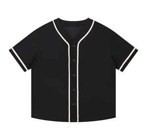 เสื้อเบสบอลลำลองผู้ชายไซส์ใหญ่ ผ้าโพลีเอสเตอร์ทอ 100% สีแดง ระบายอากาศได้ดี เป็นมิตรกับสิ่งแวดล้อม แต่งขอบตัดสี ติดกระดุม - Product Image 5