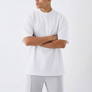 Nouveaux T-shirts pour hommes de style hip-hop surdimensionnés à la mode, épaules tombantes, col rond, manches courtes, amples, 100% coton, grande taille - Product Image 6