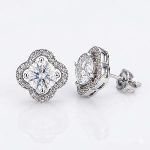 Four Leaf Clover <b>Earrings</b> 925 Sterling <b>Silver</b> Lab Diamond <b>Stud</b> <b>Earrings</b> for Women in 14K/18K White Gold Halo Set <b>Stud</b> <b>Earrings</b> - Product Image 3