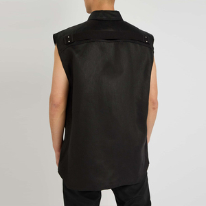 Chemise d'été décontractée pour homme, sans manches, en coton et lin, couleur unie, infroissable, tissée satinée - Product Image 3