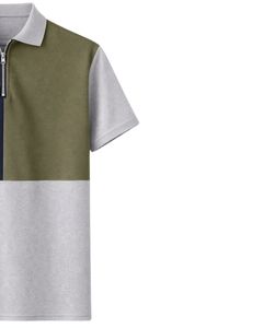 Polo de manga corta para hombre, personalizado por el fabricante, con media cremallera, en bloques de color gris claro, azul marino y verde oliva, tejido informal, OEM. - Product Image 3