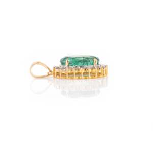 14K <b>Solid</b> <b>Gold</b> Oval Emerald Halo Diamond <b>Pendant</b> with Pear Cut Accents - Product Image 6