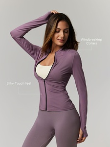 Veste de sport et de yoga pour femme à manches longues avec logo frontal, 100 % nylon, séchage rapide, écologique, grandes tailles - Product Image 3