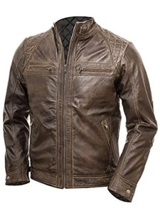 Chaqueta de cuero marrón encerado con efecto desgastado para hombre - Product Image 1