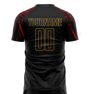 Uniforme de Fútbol para Hombre en Negro, Dorado Antiguo y Rojo, Conjunto de Camiseta y Pantalones Cortos Sublimados para Entrenamiento y Competencia Deportiva - Product Image 3
