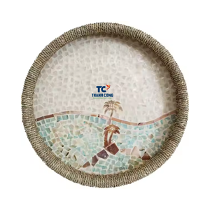 Plateau en jonc de mer spécialement conçu en gros avec scène d'océan incrustée de nacre pour la décoration du Ramadan Eid - Product Image 1