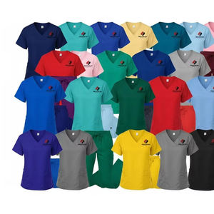 Ensemble d'uniformes médicaux professionnels pour hommes et femmes, vêtements de travail pour infirmières d'hôpital, col en V, manches courtes, respirant, jersey 100% coton - Product Image 5
