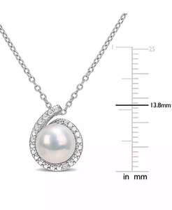 Collier de perles d'eau douce de culture (8mm) avec pendentif halo en diamant 18 "en argent sterling | Macy's - Product Image 3