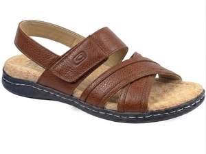 Sandales gladiateur en cuir véritable marron à brides croisées, bout fermé, fermeture auto-agrippante, confort décontracté pour l'été, semelle extérieure en caoutchouc respirante - Product Image 1