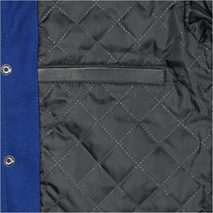 Veste de sport bleue pour homme avec manches en cuir PU rouge, col montant, vêtement décontracté pour l'automne - Product Image 6