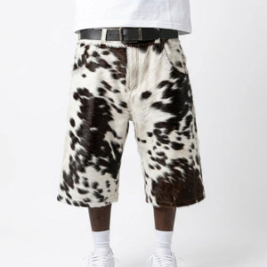 Genuine Cowhide Leather Jorts For Men <b>Knee</b> Length Casual With Pocket Button Closure Straight Fit Fashion Riding Shorts - Product Image 1
