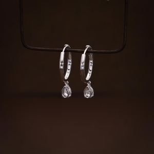 Pendientes de Diamantes Cultivados en Laboratorio con Forma de Pera, 0.68 CTW, Aro Redondo con Colgante en Forma de Pera, Color D-E-F, Diamantes VVS2, Joyería de Regalo para Mujer - Product Image 4