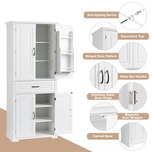 Mobiletto da Bagno con Ripiani Regolabili, Ante e Cassetto, Molteplici Spazi di Archiviazione, Accessorio per Arredamento - Product Image 4