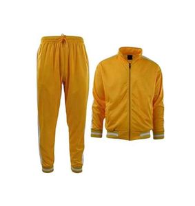 ชุดวอร์มสีเหลืองแบบ unisex เสื้อแจ็คเก็ตซิปเต็มตัวพร้อมกระเป๋าข้างและกางเกงรัดเชือก สไตล์ชุดกีฬา สีพื้น ทรงปกติ - Product Image 1