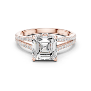 Anillo de diamante cultivado en laboratorio con corte Asscher en oro rosa de 14k, banda doble pavimentada de lujo, joyería de boda para mujer con certificado GRA - Product Image 1