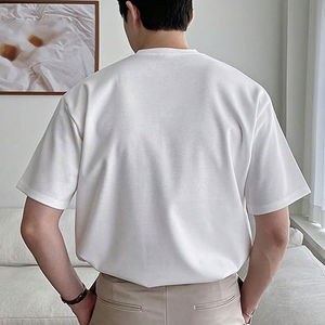 T-shirts surdimensionnés 100% coton pour hommes, impression de logo personnalisée, design de poche avant personnalisée, t-shirts unis et vierges pour hommes - Product Image 2