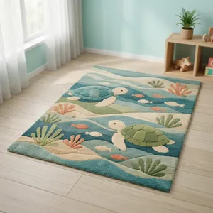 Tapis rectangulaire fantaisie Coastal Novelty, en peluche tuftée, avec dos antidérapant en caoutchouc, pour salon, motif tortue et poisson - Product Image 4