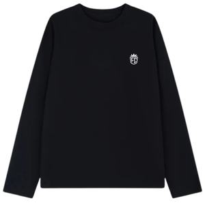 Camiseta Negra de Manga Larga para Hombre con Logotipo Pequeño en el Pecho, Cuello Redondo, Algodón, Estilo Casual Urbano, para Uso Diario - Product Image 1