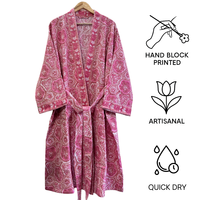Peignoir de bain en coton gaufré rose écologique compressé de qualité supérieure, imprimé à la main en Inde, kimono de luxe pour spa, vente en gros pour femmes