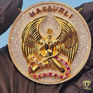 Colgante Medallón Makaveli Angel Wing Warrior con Rubíes y Diamantes, Pieza de Alta Gama Estilo Hip Hop - Product Image 1
