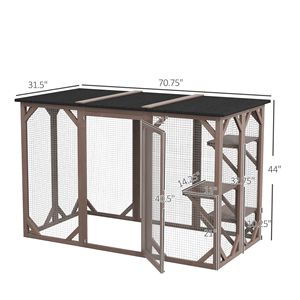 Ampio Recinto per Gatti da Esterno in Legno Marrone, Resistente alle Intemperie, 71 X 32 X 44, 3 Piattaforme, Catio per Razze Medie e Grandi - Product Image 3
