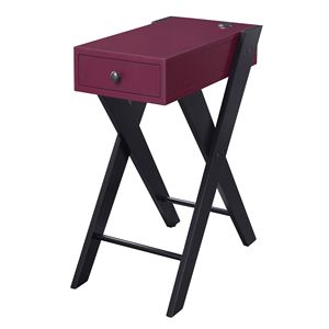 Burgundy and <b>Black</b> USB Nightstand Elegant <b>Side</b> <b>Table</b> with Convenient Charging Ports - Product Image 1