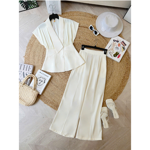 Ensemble de vêtements pour femmes toutes saisons avec haut sans manches à volants et pantalon large, style décontracté naturel, jupes pour femmes - Product Image 5